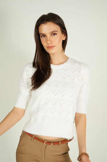 Magasinez le chandail duveteux avec coeurs de Colori - Shop the fuzzy sweater with hearts from Colori