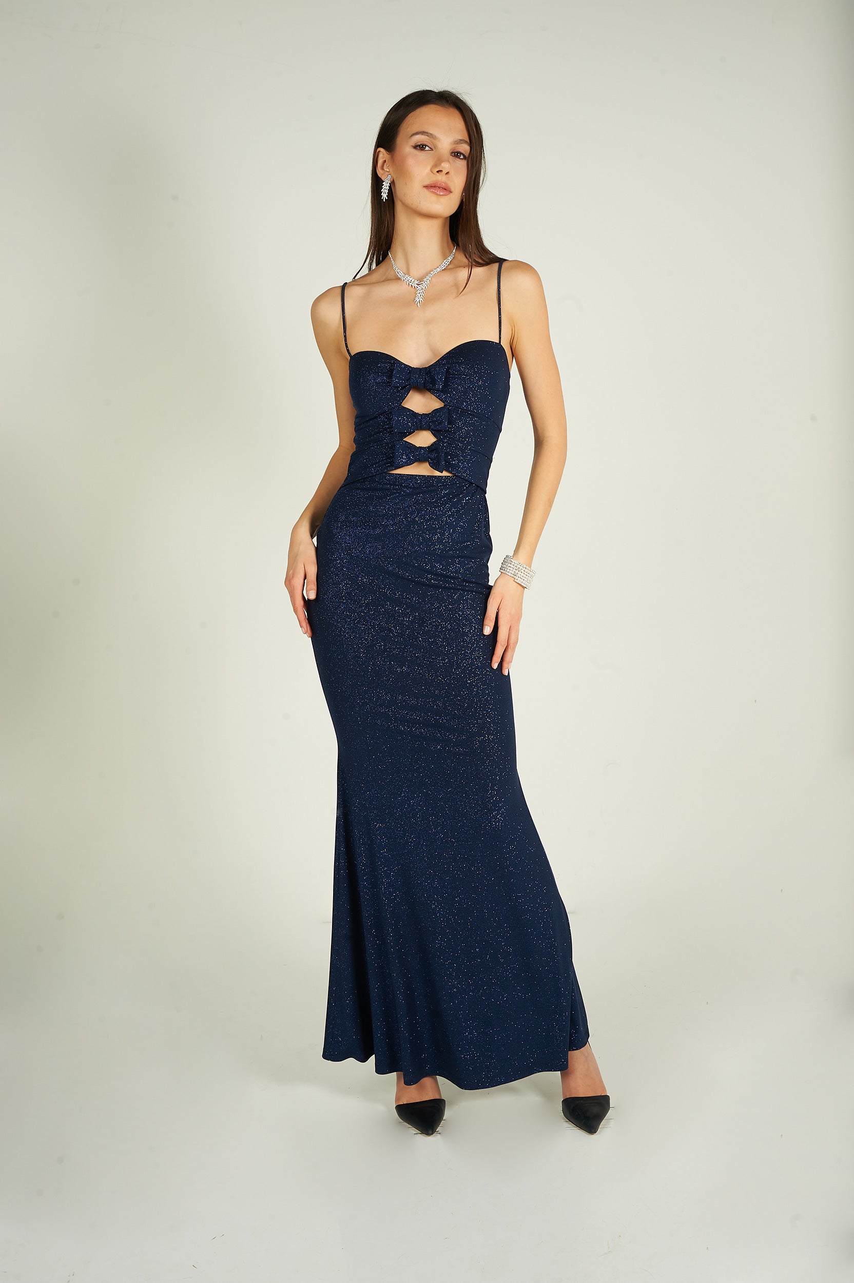 Gown Avec La Robe Robe De Soirée Chic Bleue Marine Haut En Dentelle