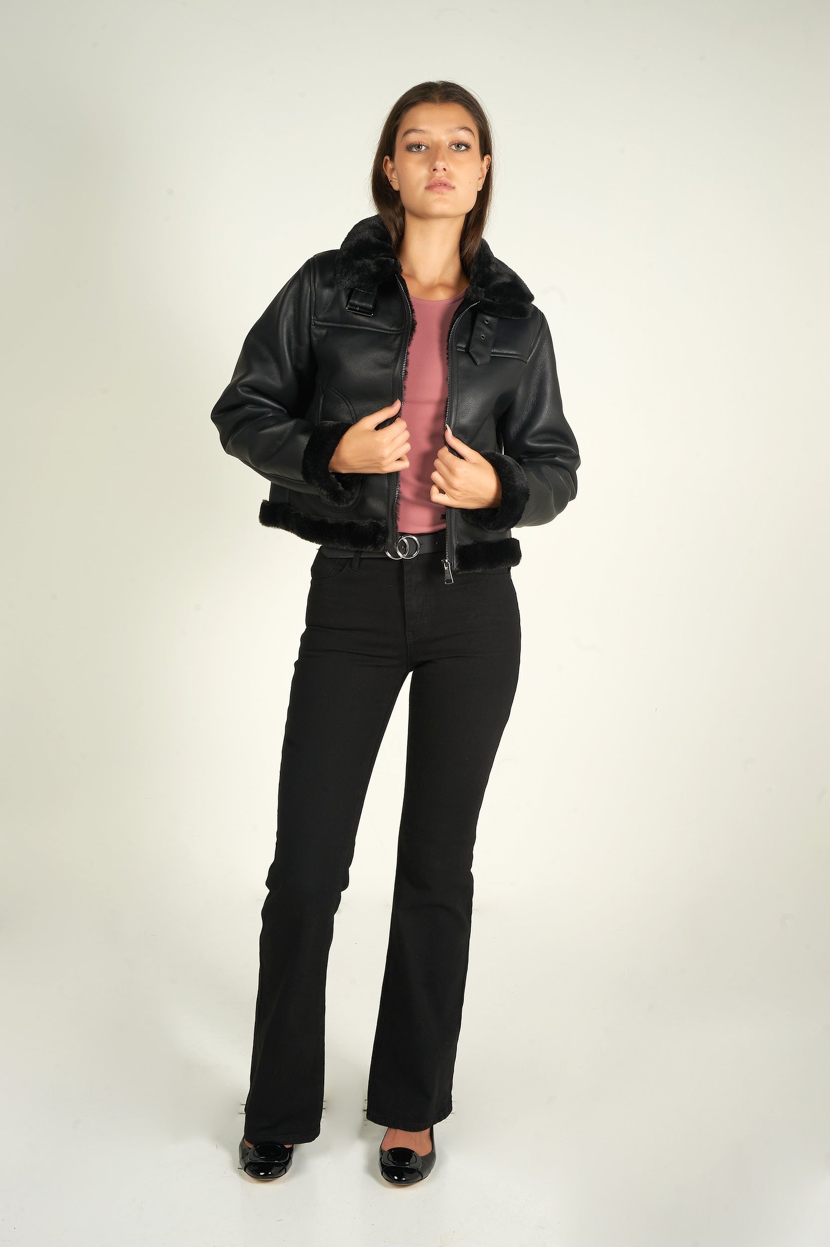 Veste pour femme en faux cuir et fourrure COLORI 2785-1 – Colori