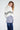 Boutique Colori Vêtements pour femme SHERI - Chandail côtelé à blocs de couleurs couleur gris, blanc et bleu - Fait au Québec Fait à Montréal Fait au Canada